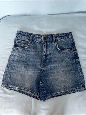 Zara Washed Blue High-Rise Denim Shorts